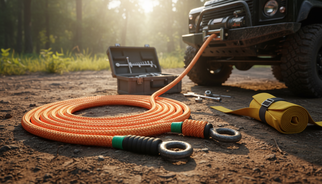1 Inch X 25 Ft Kinetic Recovery Rope - Safety Orange 4x4 Off Road Vehicle Pulling