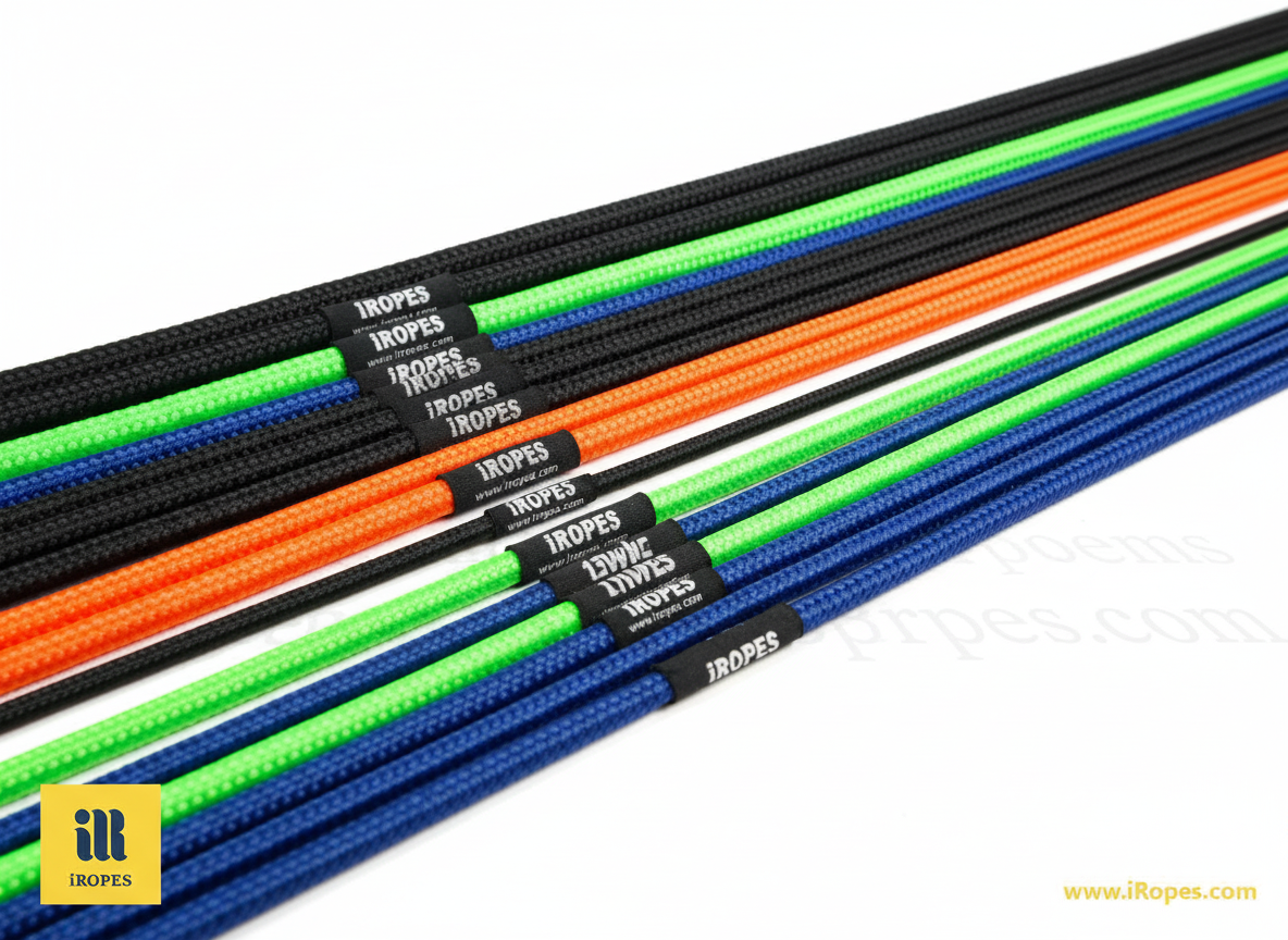 Assortment of bungee cords in varying diameters and lengths on a white background
