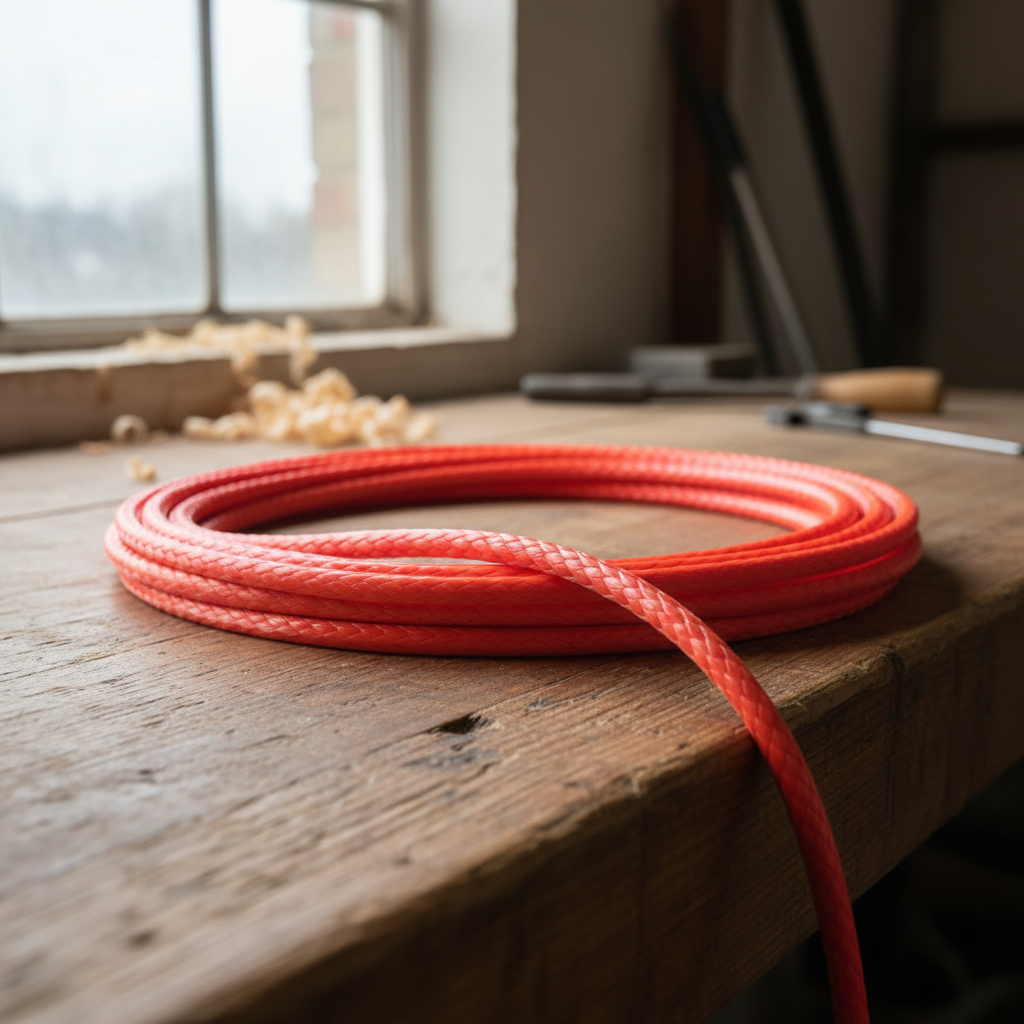 Close‑up of maxi jacket urethane coated UHMWPE rope showing bright colour and smooth surface
