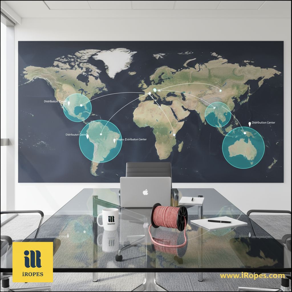 World map highlighting iRopes' distribution centres in Asia, Europe and North America