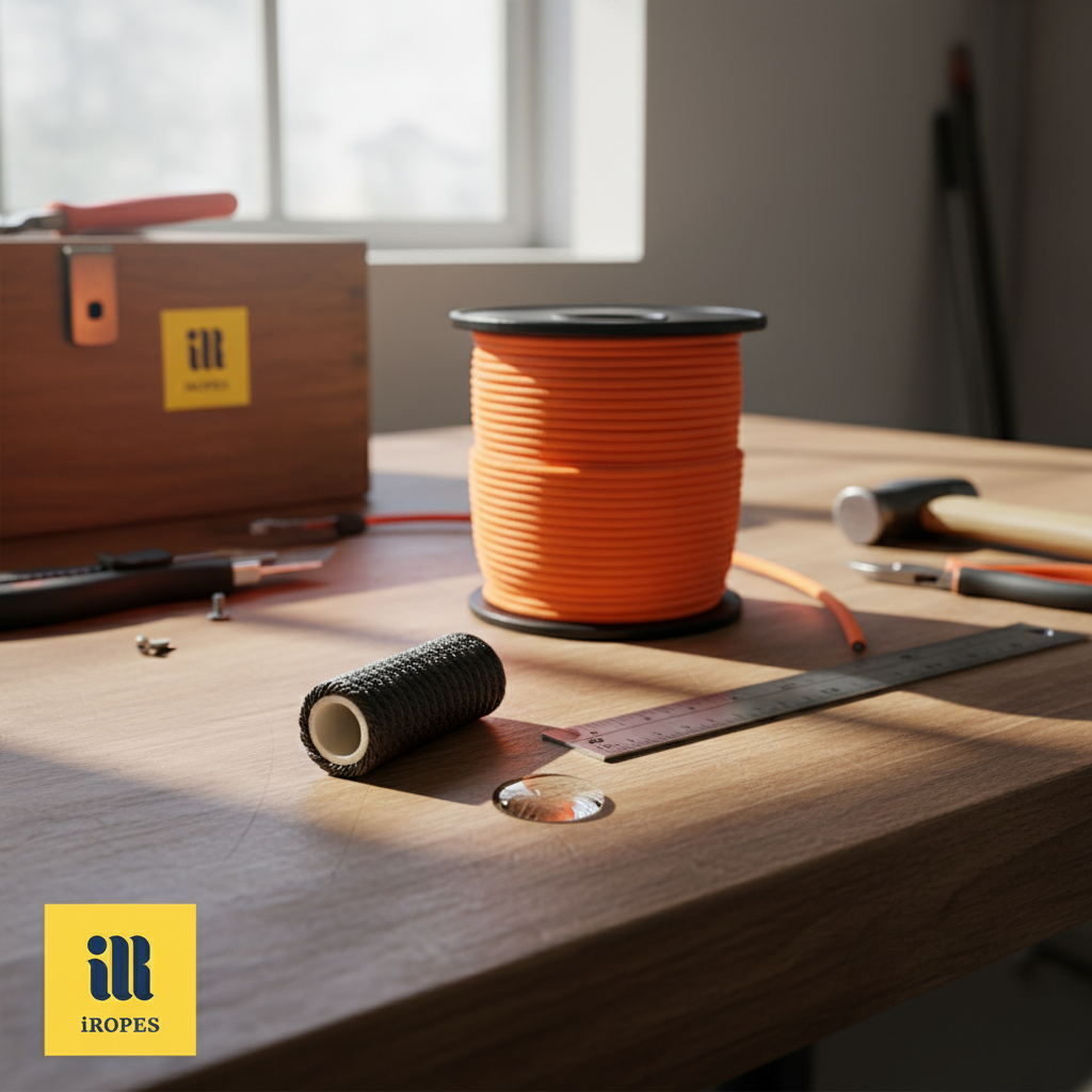 Cross-section of a hollow braid rope showing tubular core and braided sheath, highlighting lightweight construction and buoyancy