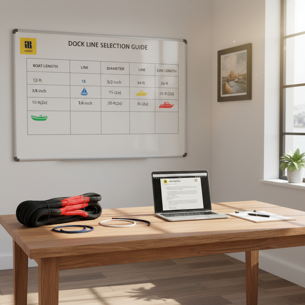 Selection chart showing common boat sizes matched with recommended double braid nylon dock line diameters and lengths