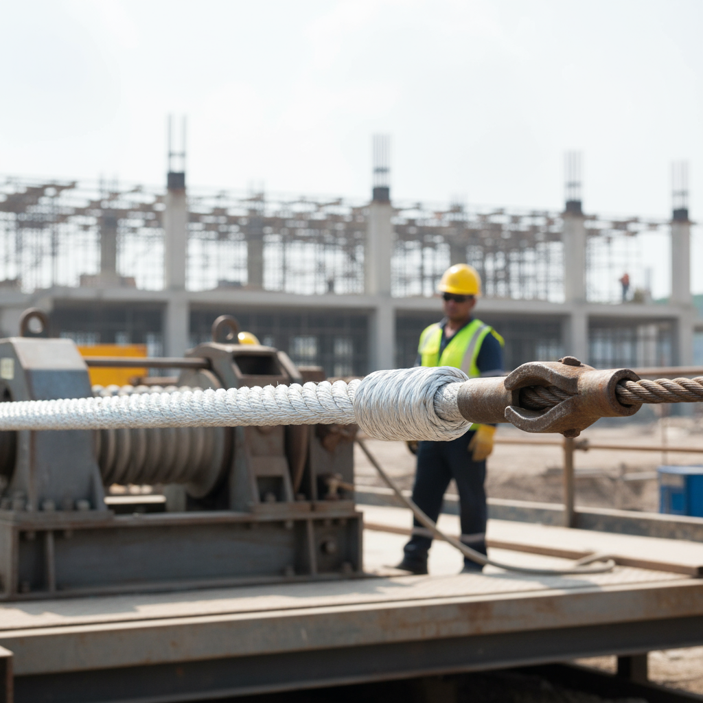 Close-up of a static high tension rope under load, showing its tight weave and low elongation