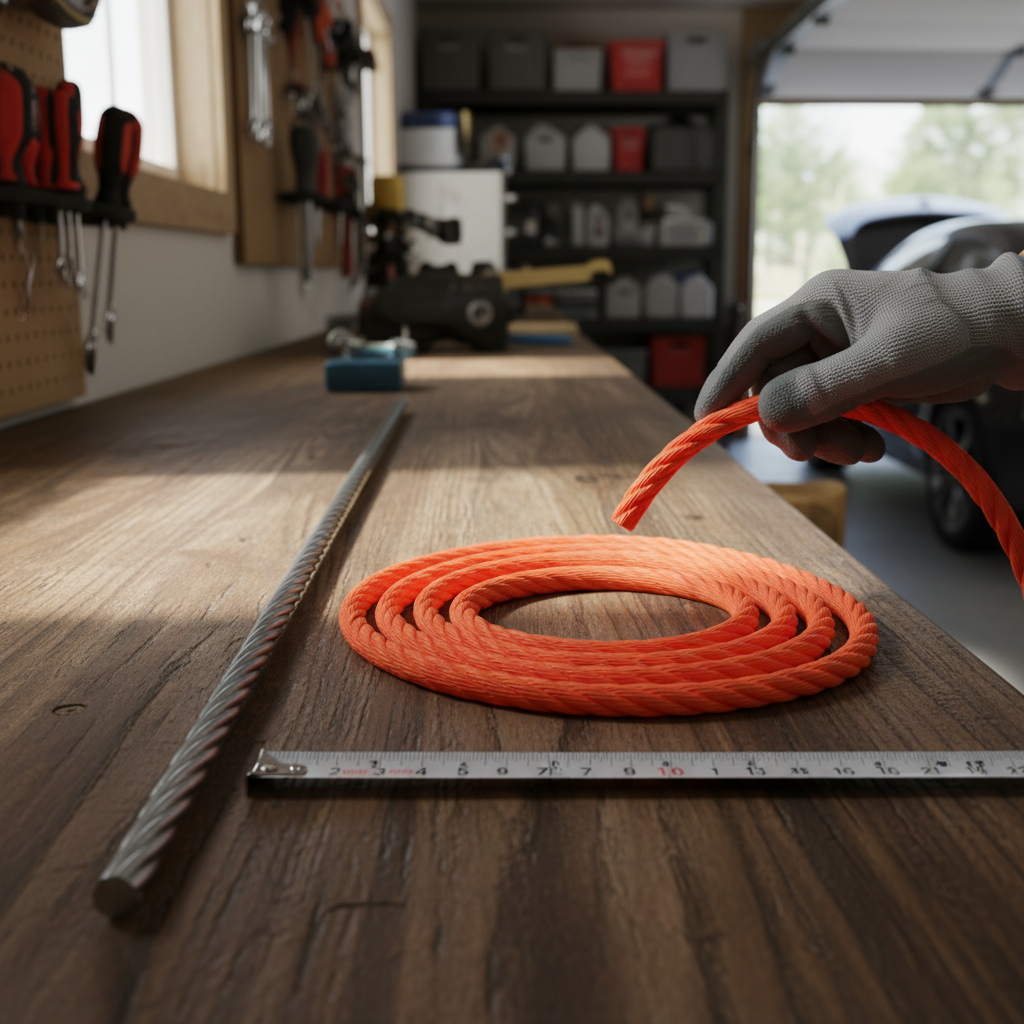 Comparison of 1/2 inch steel cable and 1/2 inch nylon rope highlighting diameter, coating, and flexibility