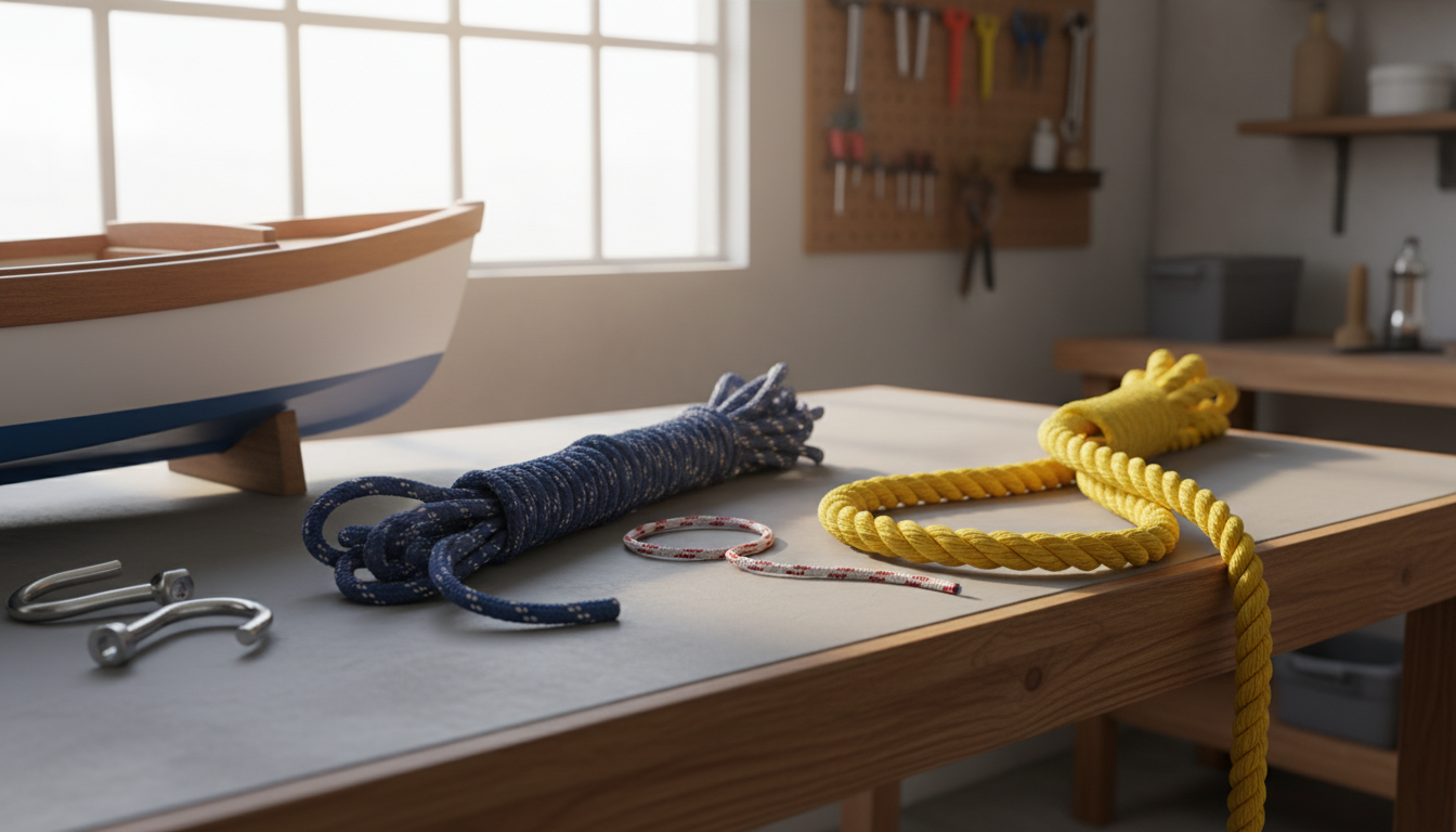 Side‑by‑side view of double‑braided and 3‑strand marine ropes highlighting their distinct weave patterns