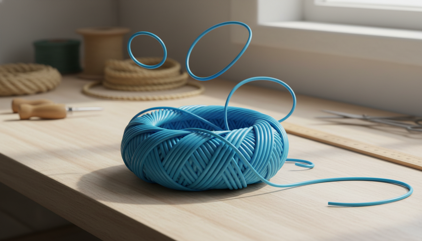 Close-up of bright blue polypropylene twine coil highlighting its smooth texture and floating capability