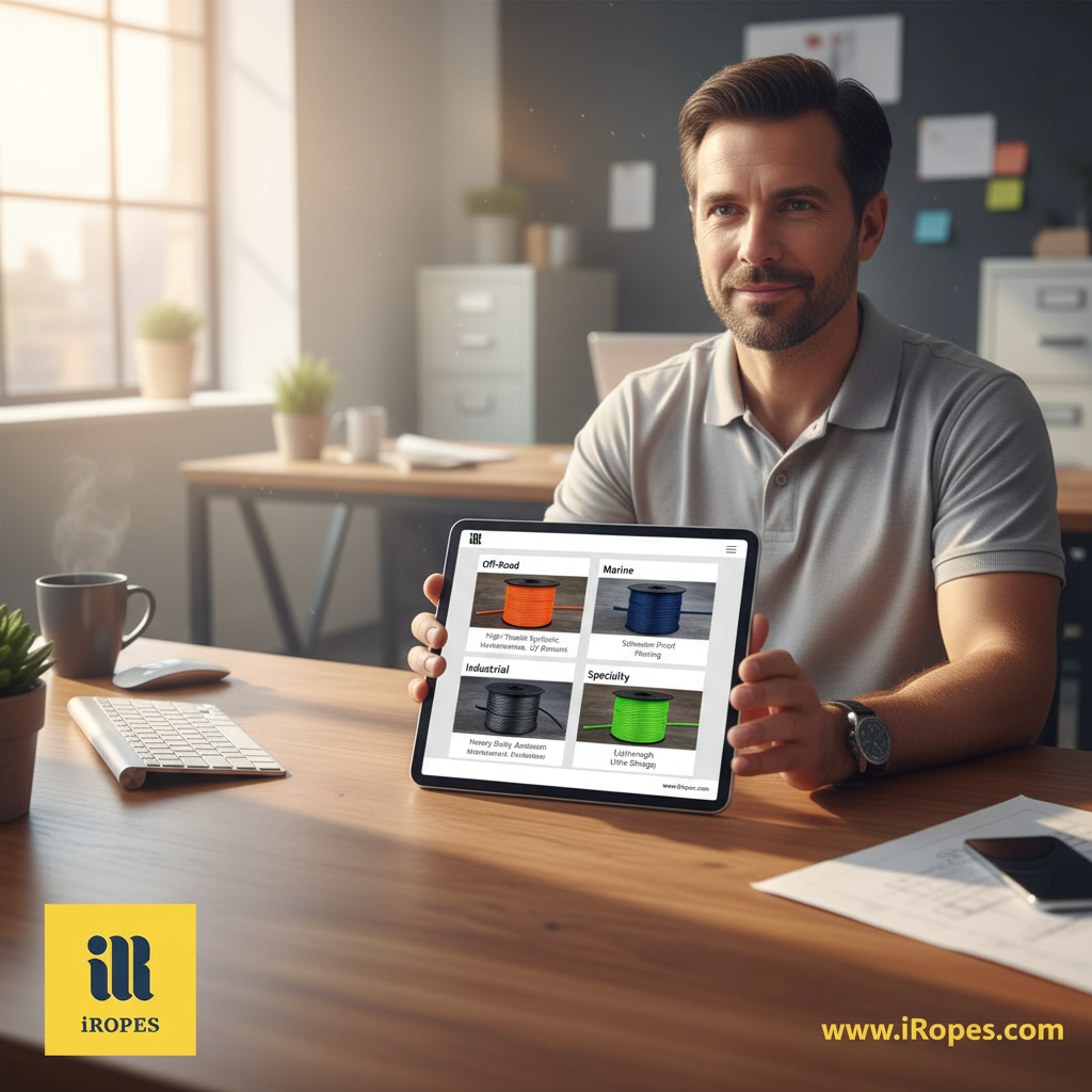 iRopes product catalog showing off‑road, marine, industrial, and specialty rope categories on a digital interface