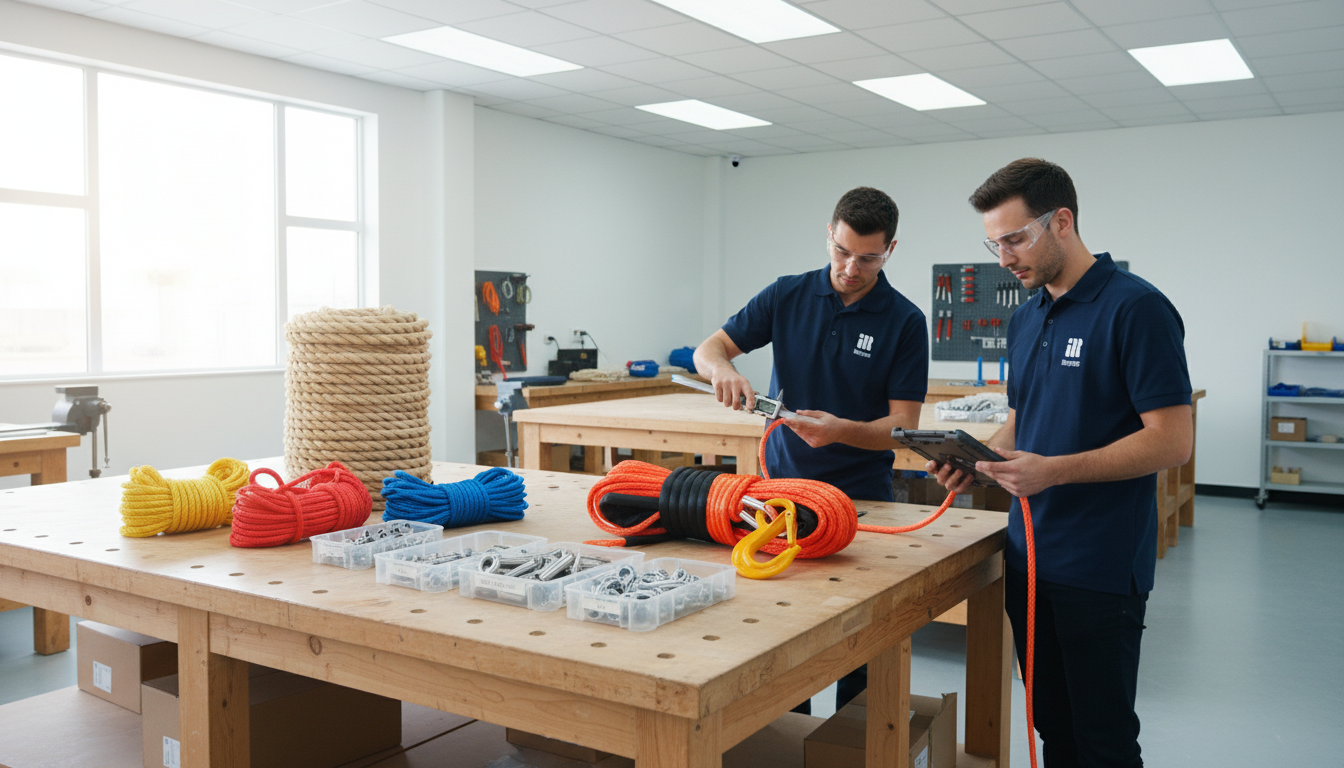 iRopes workshop with engineers tailoring manila rope diameters, colours and accessories for custom orders