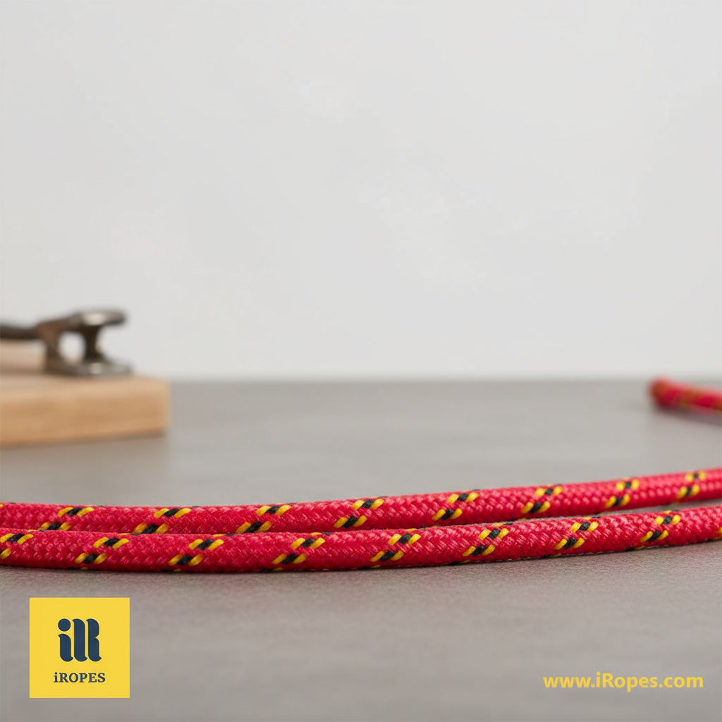 Close‑up of a braided nylon rope showing the interlaced fibers and glossy finish, highlighted against a neutral background