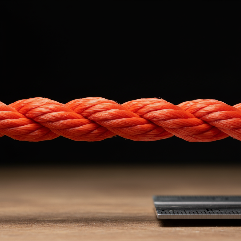 Close‑up of plasma rope fibers showing UHMWPE strands, bright orange against dark background