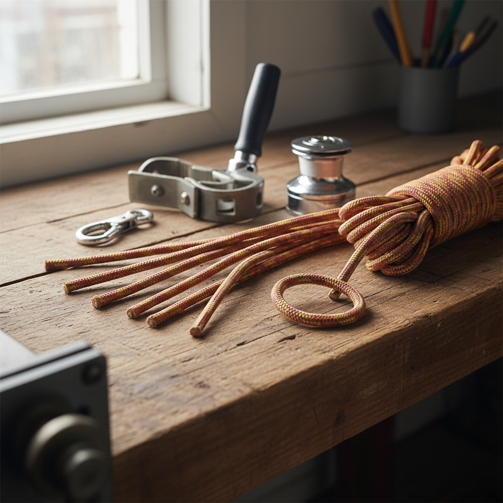 Close-up of natural manilla rope strands showing brown fibre texture and varying diameters from ¼-inch to 2-inch