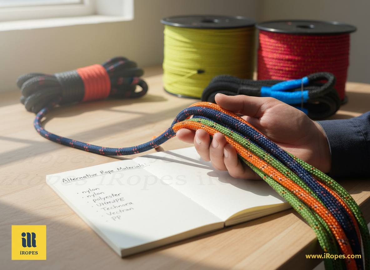 Close-up of natural cotton rope strands showing soft, matte texture and dyed colours