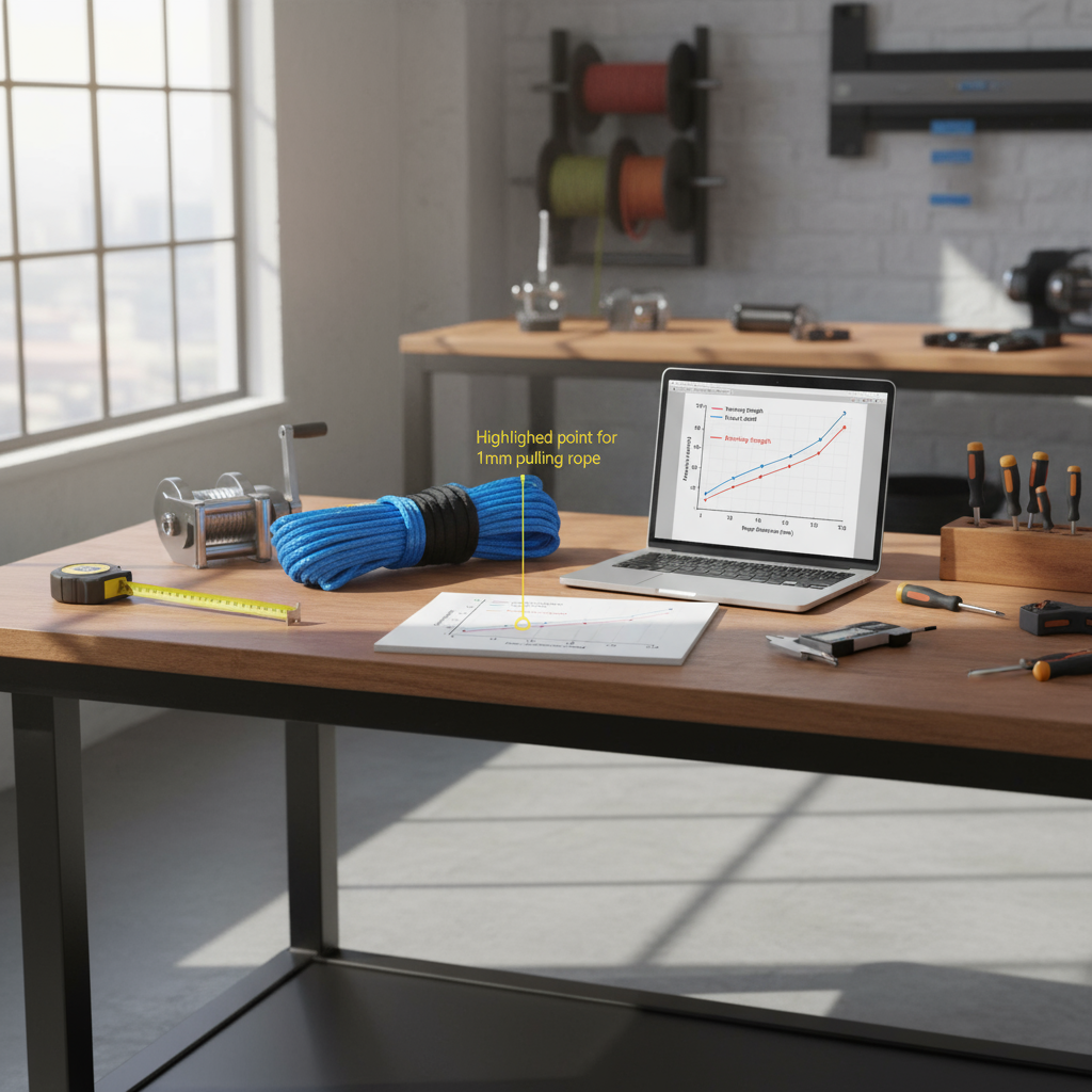Diagram showing relationship between rope diameter, breaking strength and working load limit for a 1 pulling rope