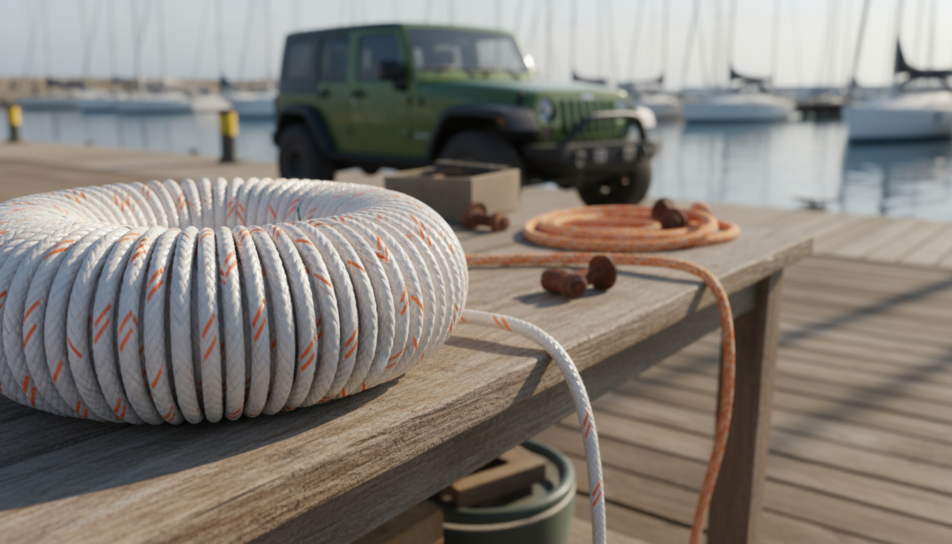Close-up of braided nylon mason line showing tight weave and smooth surface, highlighting its high break strength for off-road and yacht use