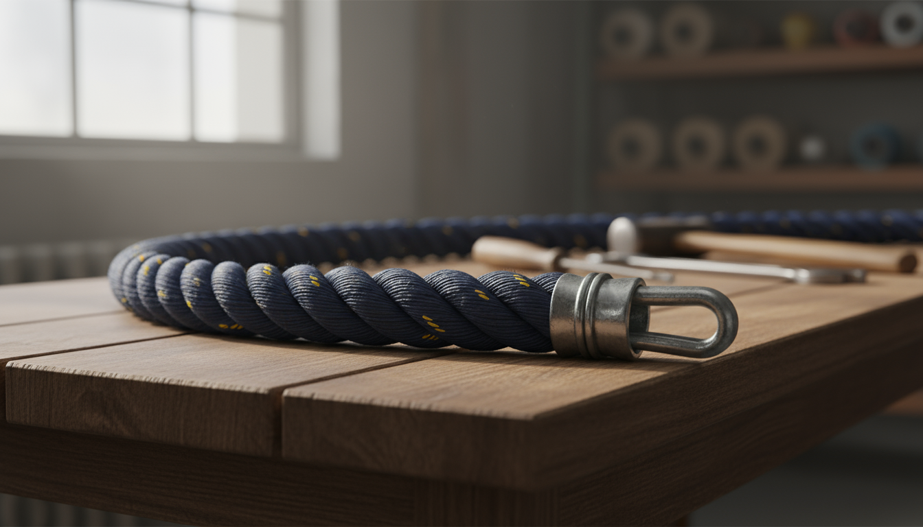 Close‑up of a thick 2‑inch nylon rope showing its tight braid and UV‑protective coating