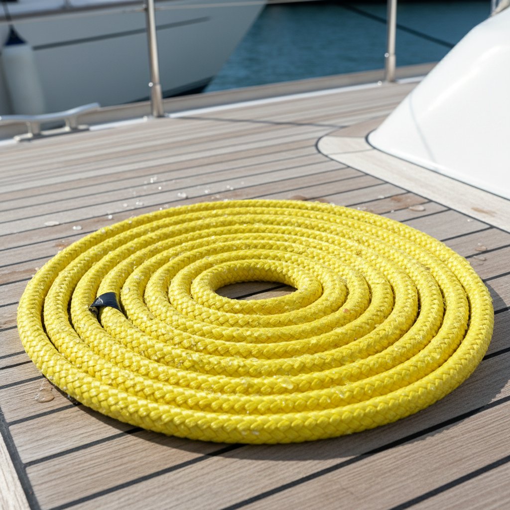 Близький план 8-прядкового плетеного троса, що показує вісім переплестих ниток, які формують квадратне плетіння з збалансованою напругою та гладкою текстурою для морського використання