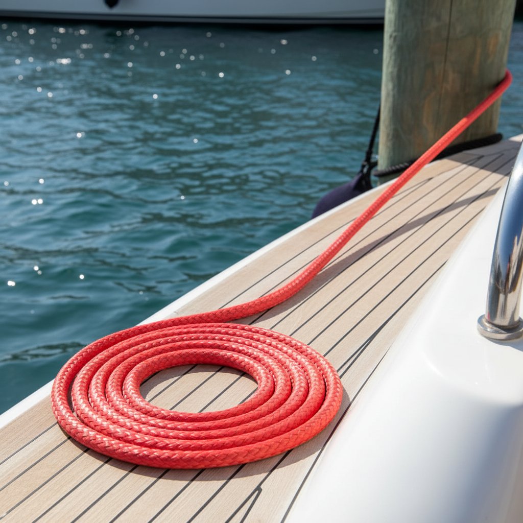 সূর্যালো হারবারে কাঠের খুঁটি এবং সমুদ্রের ঢেউয়ের বিরুদ্ধে অক্ষত দৃশ্যমান প্রটেকটিভ কোটিং সহ ইয়টে ডক লাইন হিসেবে ব্যবহৃত ঘর্ষণ-প্রতিরোধী দড়ি, নেটলি কয়েল করা